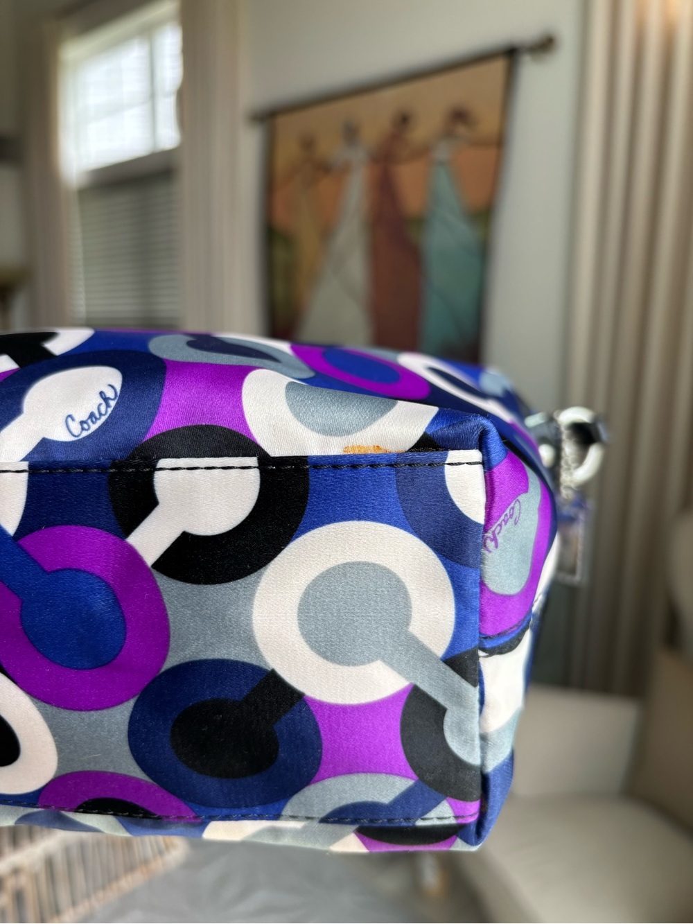 💙🖤💜COACH Alex Op Art Purple Multiprint Wristlet Mini Bag💜🖤💙 - Picture 10 of 13